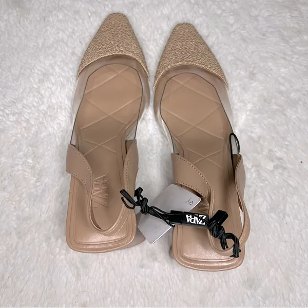 Zara nude/clear pvc straw detail slingback sandals size 6 - Image 6