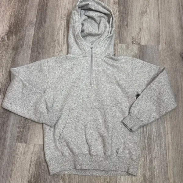 Tna Aritzia Heather Grey Quarter Zip Fleece Hoodie‎ Sweatshirt XS - Image 3