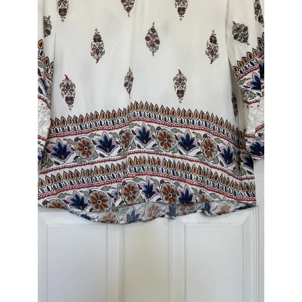 Anthropologie Fig & Flower White Lace Floral Boho 3/4 Sleeve Top XL V-Neck - Image 7
