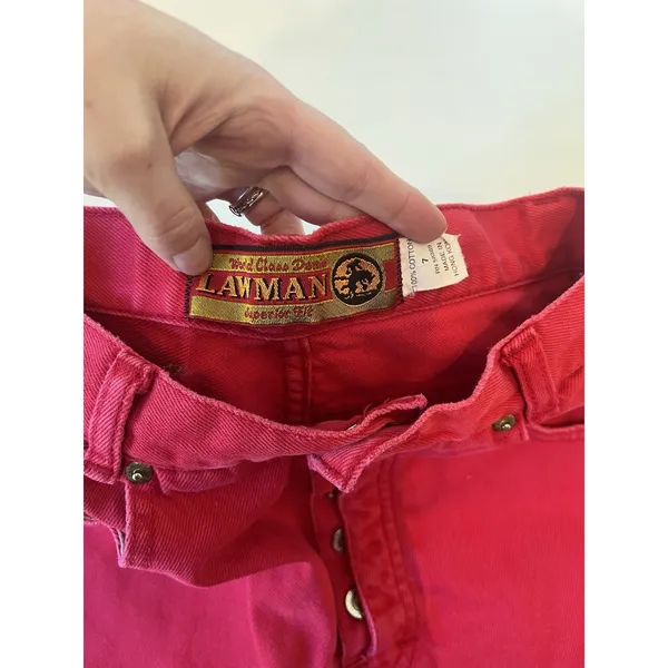 Lawman World Class Denim‎ Womens Red High Waisted Wide Leg Button Fly Jeans 7 - Image 3