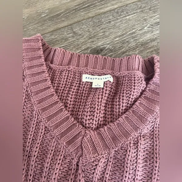 Aeropostale V-Neck Cropped Sweater, large, Mauve purple pink - Image 2