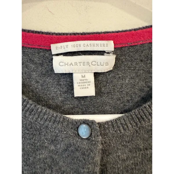 Charter Club 100% Cashmere Argyle Y2K Cardigan Sweater Gray Women's Size Medium - Image 5