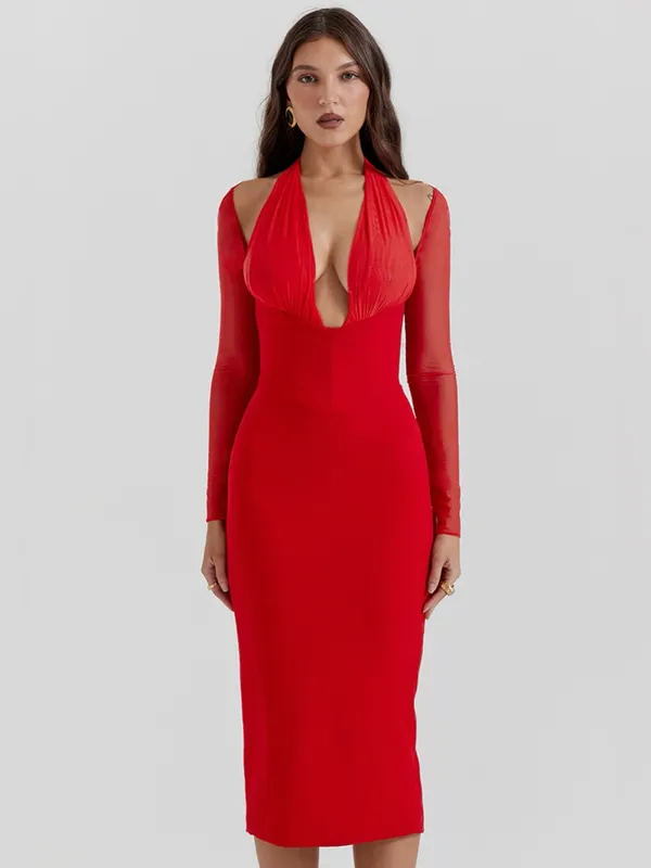 House of CB Yasmin Scarlet Plunge Midi Dress XS - Image 11