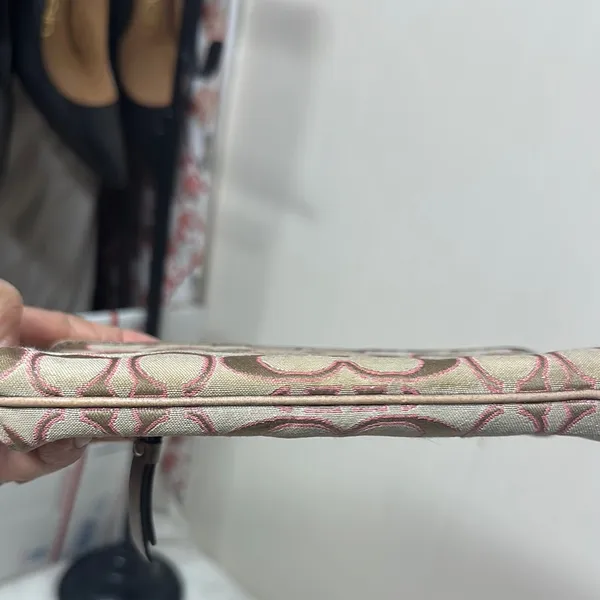 Coach Tan and Pink Signature Wristlet Clutch - Image 4