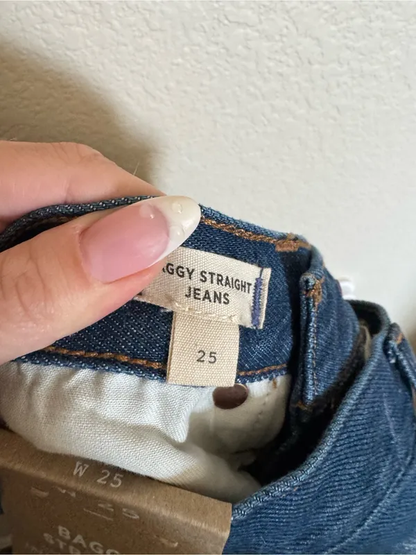 Madewell Baggy Straight‎ Jeans Sz 25 Worn Indigo Wash Dark Wash Hemp Blend NEW - Image 10