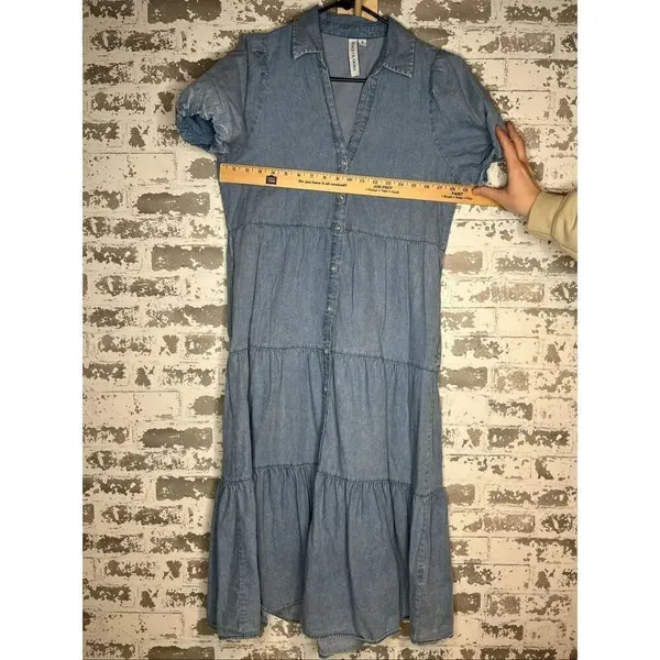 Grace + Karma | women denim button down dress puff sleeves - Image 6