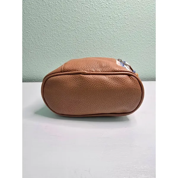 Striped Makeup Cosmetic Zipper with Handle‎ Beads Bag Brown - Image 4