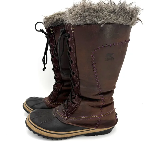 Sorel Women's Brown Cate The Great Brown Lace Up Fur Snow Boots Size 8 - Image 6