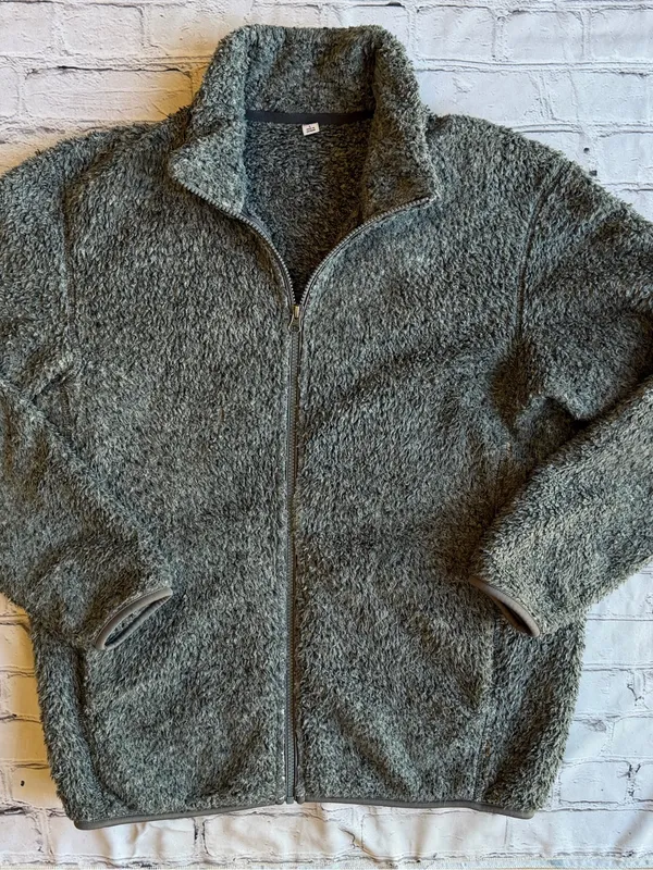 Uniqlo Fuzzy Fleece Full Zip Jacket Green Grey Mens Large Fall Outdoor Hiking - Image 11