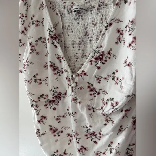Abercrombie & Fitch White and Pink Floral Puff Sleeve‎ Bodysuit - Image 4