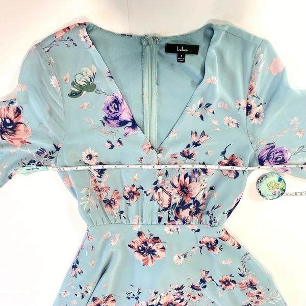 Lulus Always Yours Light Blue Floral Print Long Sleeve‎ Skater Dress SMALL - Image 8