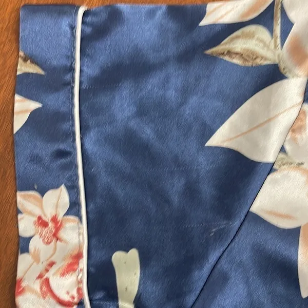 Floral Blue Satin Sleep Shirt Pajama Top Size M - Image 4