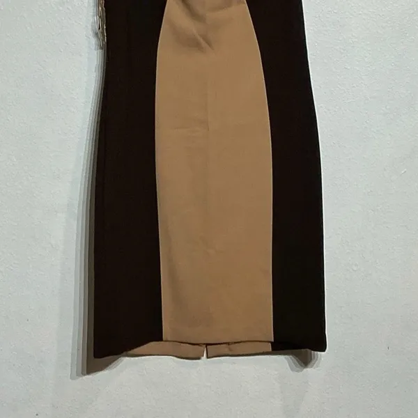 Anne Klein Tan Black Colorblock Sheath Dress Career Midi Sz 12 - Image 4