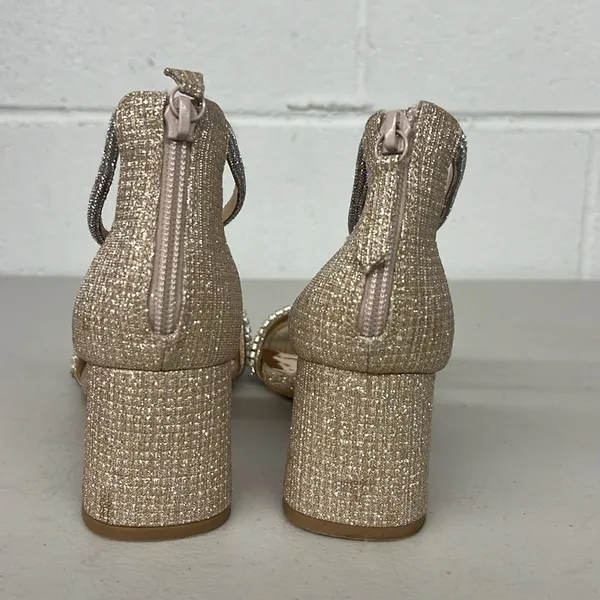 Badgley Mischka Sz 8 open toe heels wedding bridal prom gold silver rhinestone - Image 5