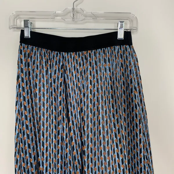 Maje Blue Jela Pleated Print Elastic-Waist High-Low Skirt Womens Size 36 - Image 6
