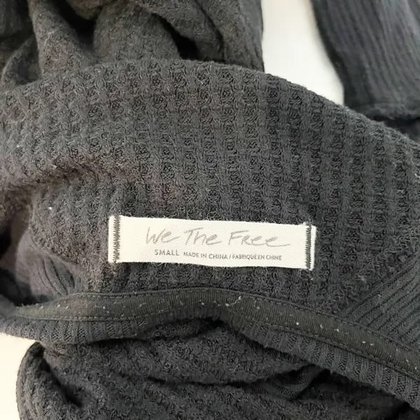 Free People Santa Clara Thermal Waffle Long Sleeve V Neck Top Shirt Black Small - Image 3