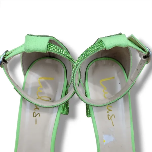 Lulus Shoes Size 10 Lulus Taylor Rhinestones Ankle Strap Heels Green With Flaws Missing Rhinestones - Image 7