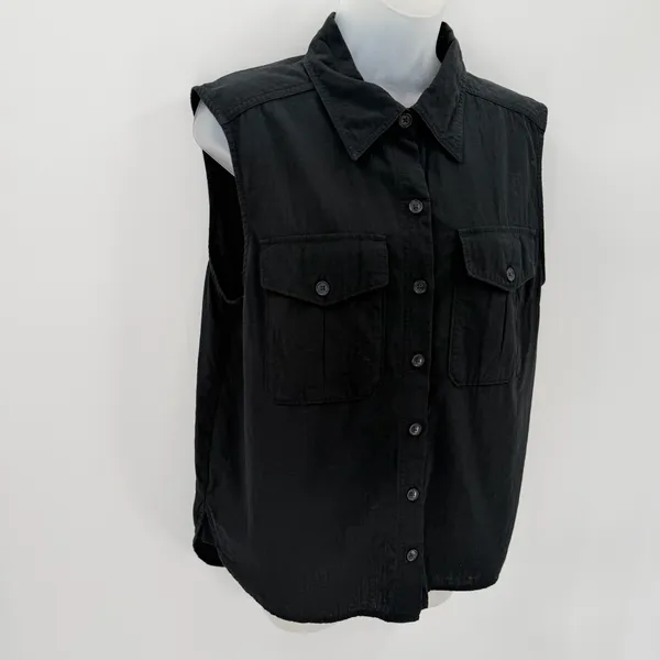 Banana Republic Outlet Blouse Womens M Black Double Pocket Sleeveless Relaxed - Image 2