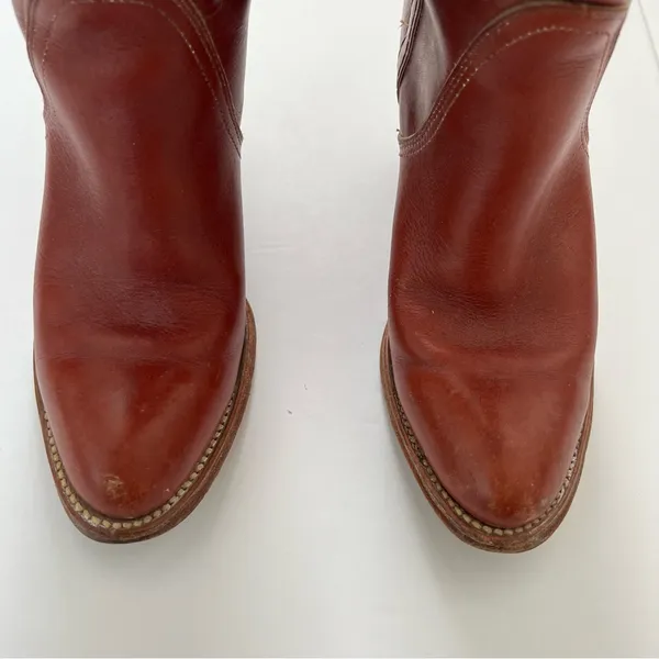 Frye Vintage Redwood Mahogany Red Leather Tall Heeled Boot Size 5.5 - Image 7