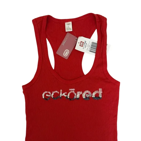 Ecko Red Y2K Ribbed Beater Sequence‎ Tank Top Size Small Red Cotton - Image 10
