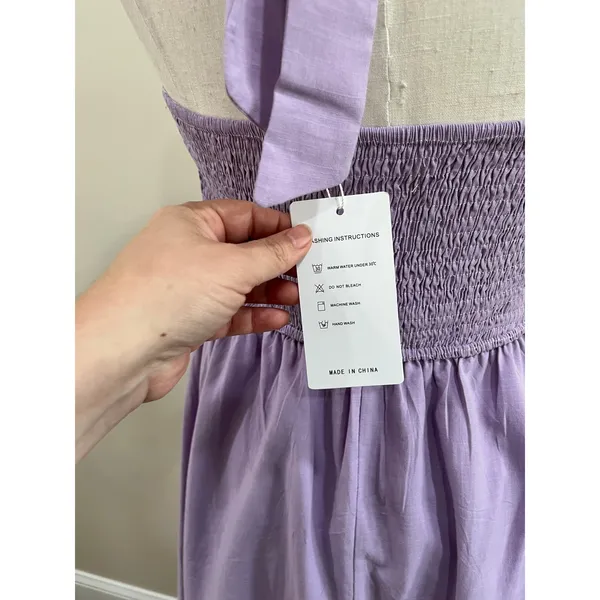 ZESICA Blue Halter‎ Midi Dress Pockets Smocked Back Cottagecore Size Medium - Image 10