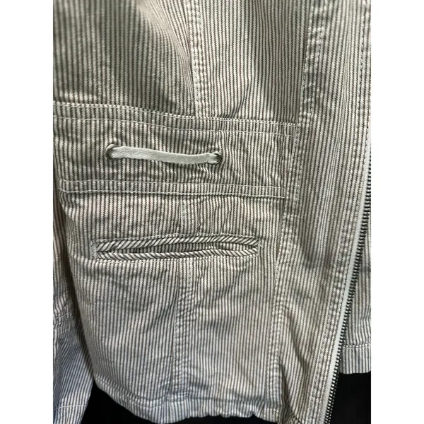 Vintage French Dressing Tan White Pinstripe Funnel Neck Zip Jacket XS Cotton - Image 9