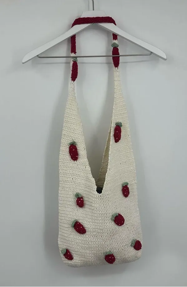 Strawberry Crochet Cross Body Bag Boho Fairycore - Image 6