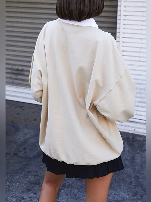 John Galt‎ Women’s Light Brown Polo Crew Neck Sweatshirt Size S - Image 10