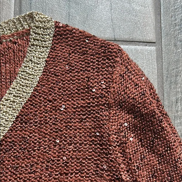 Reba Brown and Gold V-Neck Sweater Relaxed Fit - Image 4