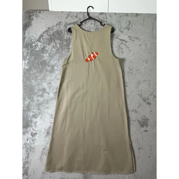 Vintage Overall Dress Embroidered Tropical Fish Pinafore Coastal Cottagecore Med - Image 3