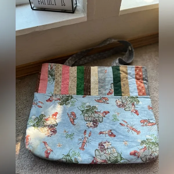 Coastal Grandmother Quilted Lobster Patchwork Tote Handmade - Image 2