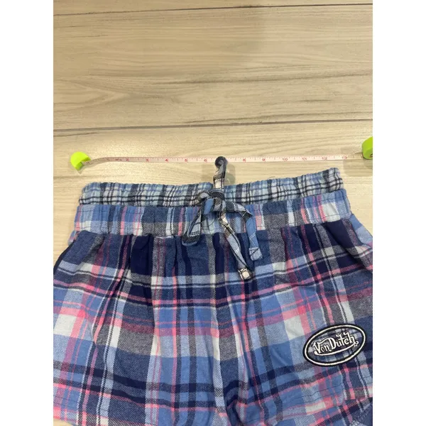 Von Dutch Pajama Set White Pink Ringer Crop Top Blue Plaid Shorts Small NWT - Image 3