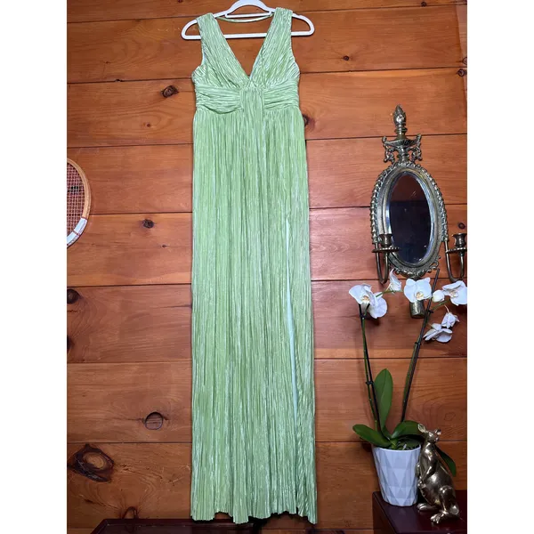 NWT Lulus Melitta Lime Green Plisse Sash Maxi Dress Gala Banquet Wedding Size M - Image 2