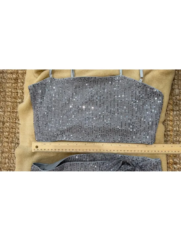 NWOT Size L Zip Back Crop Sequins Top Wrap Knot Side Skirt - Image 5