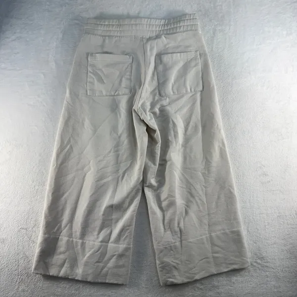 Quince S Small SuperSoft Fleece Cropped Wide Leg Pants Drawstring Off-White - Image 9