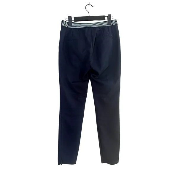 Zara Straight Leg Mid Rise Dress Trousers Striped Back Waist S Dark Navy Blue - Image 5