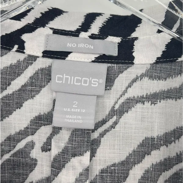 Chico’s blouse large 100% linen No-iron zebra animal print button front tunic - Image 7