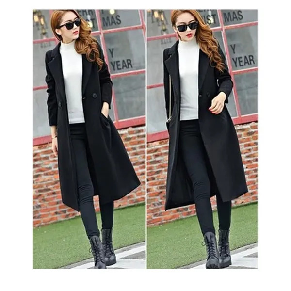 NEW Black Long Wool Blend Coat Peacoat XS - Image 4