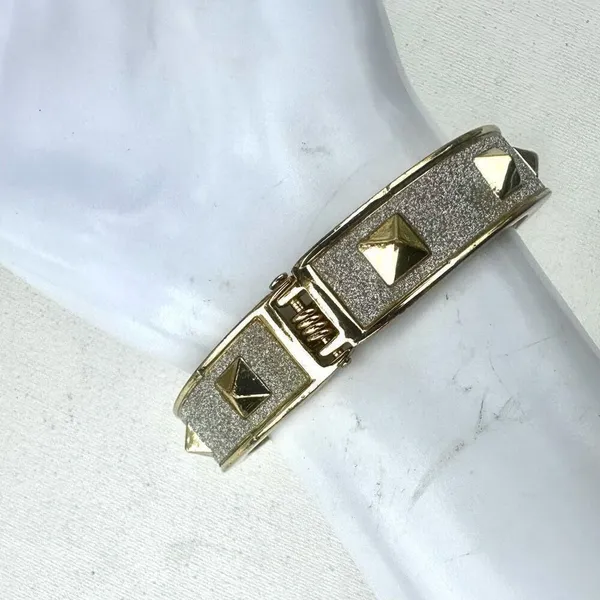 Silver and gold tone sparkly bangle hinged bracelet - Image 6