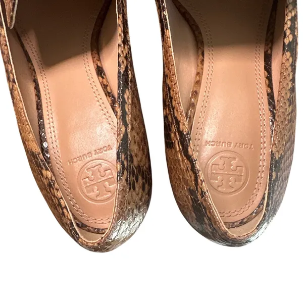 Tory Burch Jessa Snake Embossed Leather Loafer Pumps Block Heel 9.5M - Image 4