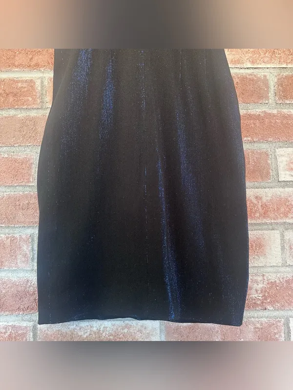 Jay Godfrey Metallic Sheath Plunge Dress Women’s 2 Blue Black Cocktail Party - Image 6