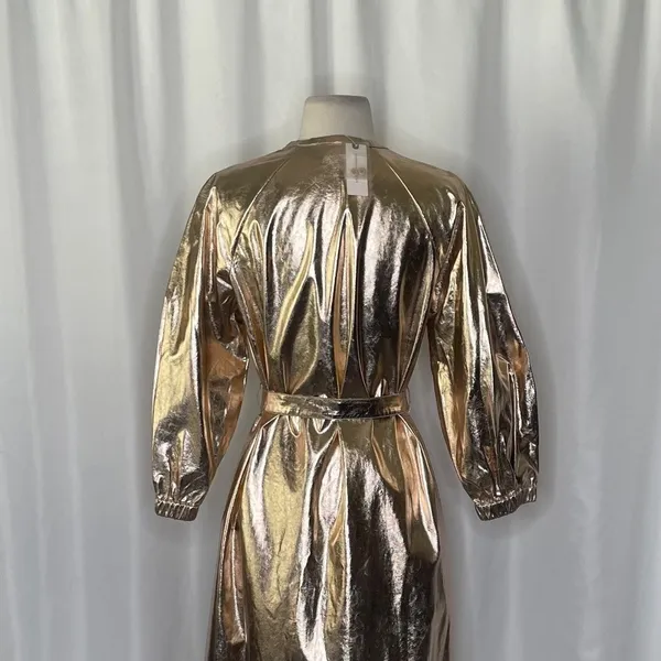 NWT!! Anthropologie MARE MARE Shine Faux Leather Shirt Dress Pearl Metallic XS - Image 10