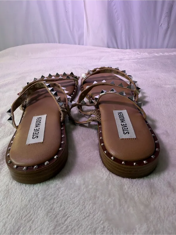 Steve Madden Nude Studded Triple-Strap Slide Sandals - Image 10