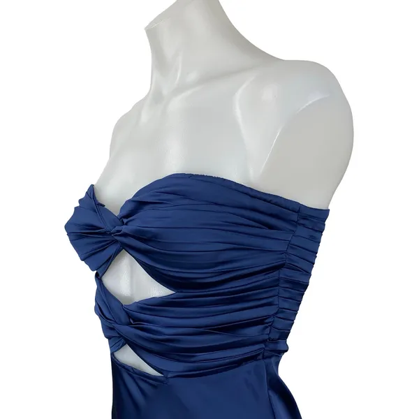 Runaway Blue Silk Satin Strapless Bandeau Bustier Cutout Maxi Dress Size XS - Image 3