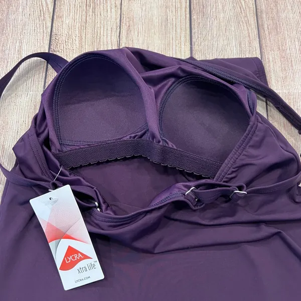 Lands End NEW Womens Deep Purple Asymmetrical Tankini Top Swim Skirt Set Size 4 - Image 9
