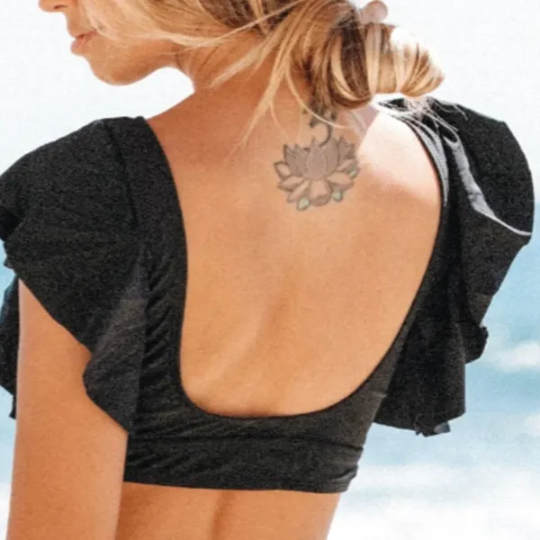 NWT Black Lrg Bikini Top w/ shoulder ruffles | Brand/Sporlike - Image 3