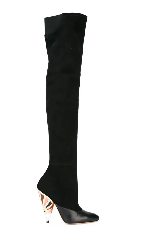 Givenchy Black Leather Suede Over Knee OTK Boots Printed Heel EU 38.5 - Image 2