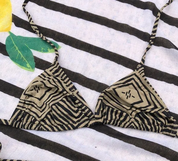 Black and Tan print bikini with gold accents - Image 2