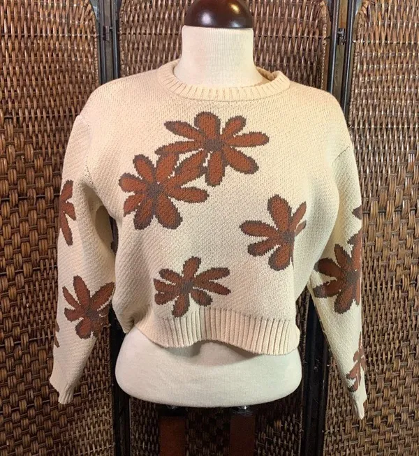 PACSun LA Hearts Knit Floral Crop Sweater Size S - Image 3