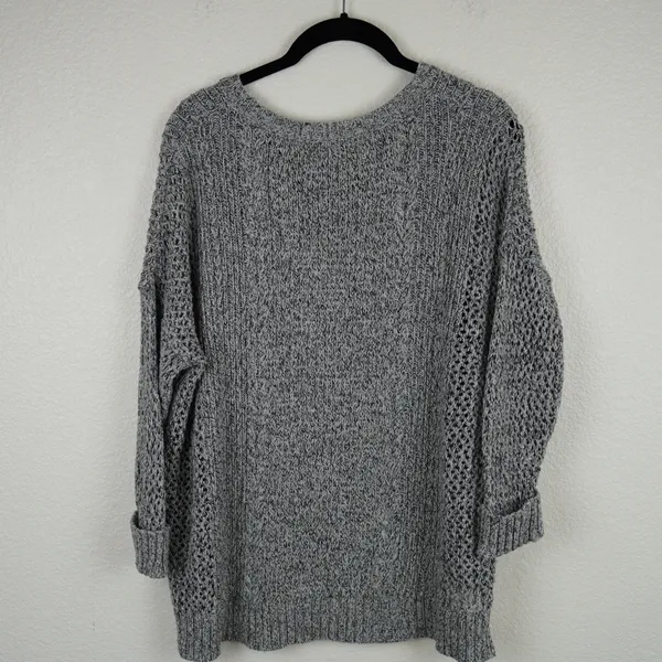 Madewell Grey Marled Knit Open Weave Crew‎ Neck Sweater Size Medium - Image 4